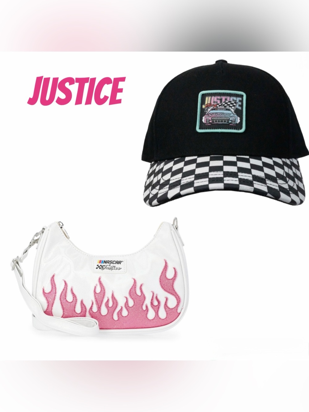 JUSTICE & NASCAR Collaboration Baseball Hat and Crossbody Handbag
